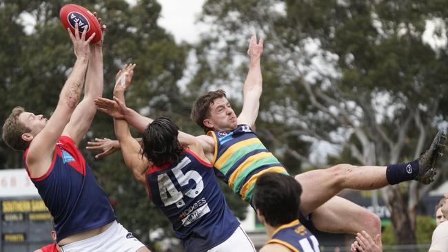 Bodies fly everywhere in the VAFA decider. Picture: Valeriu Campan