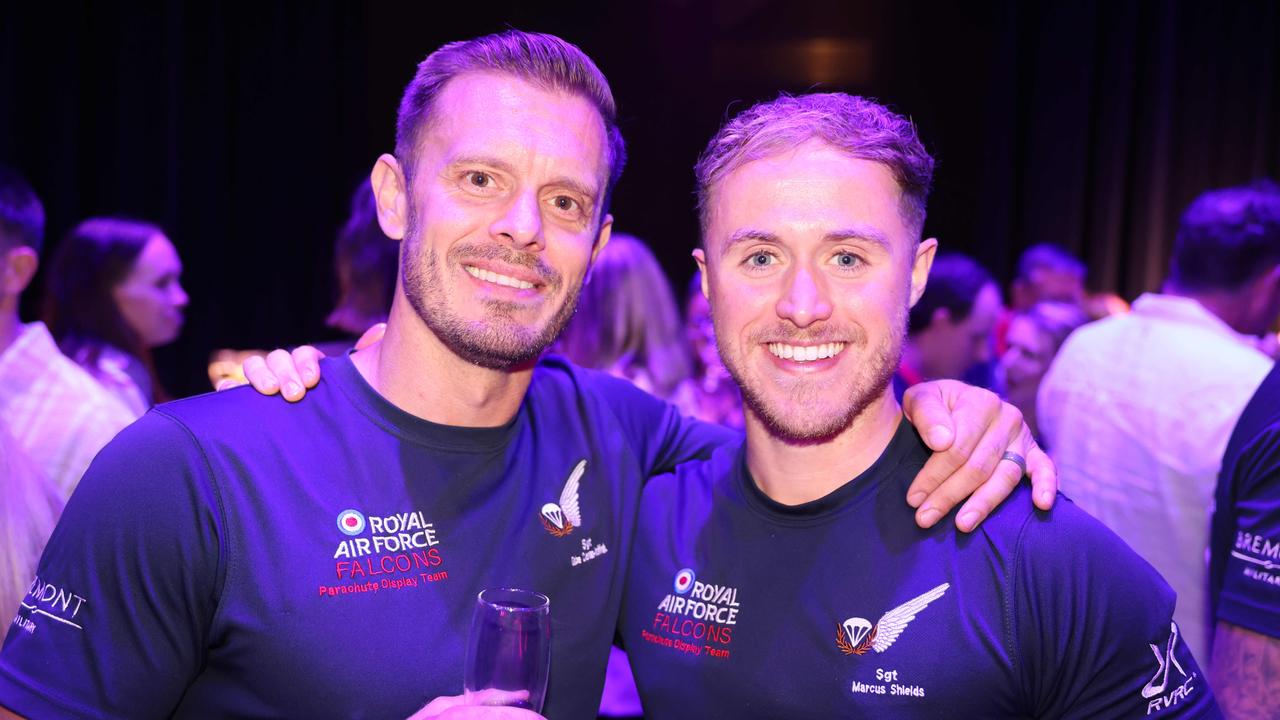 Gabe Coleman-Moffat and Marcus Shields at the Pacific Airshow Gold Coast welcome party 2024 at HOTA for Gold Coast at Large. Picture, Portia Large.