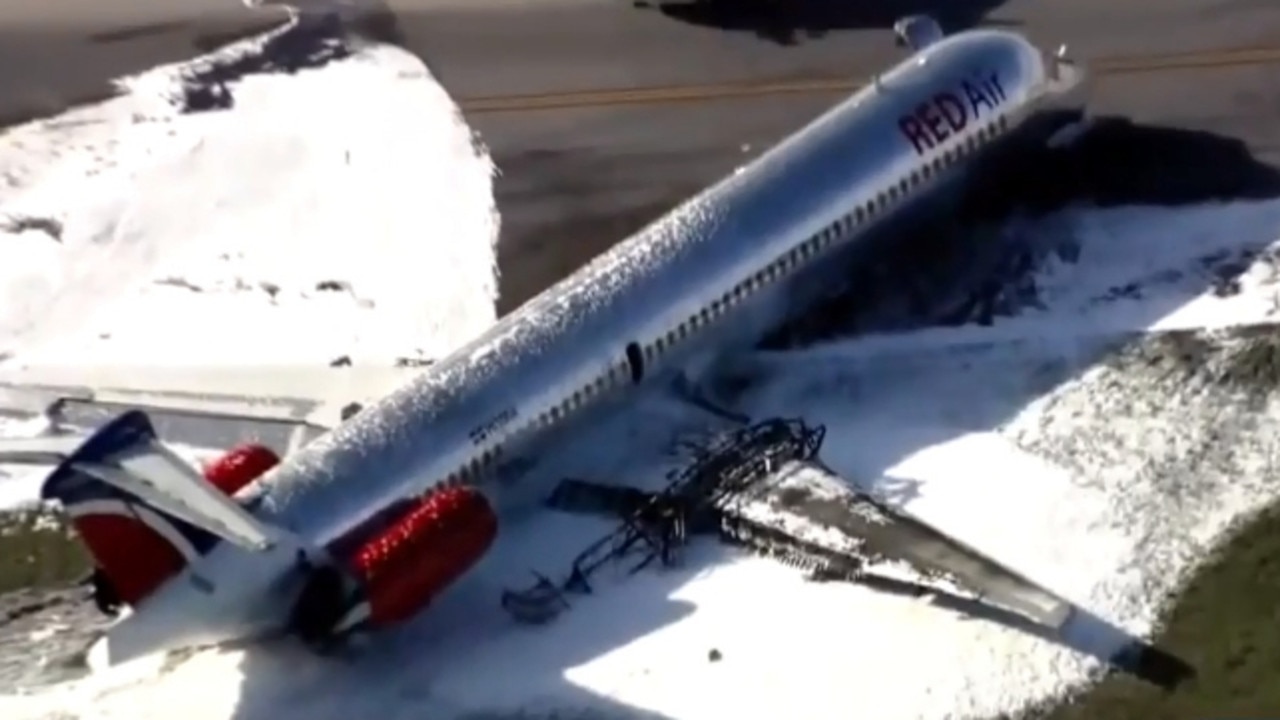 RED Air plane carrying 126 people crashed at Miami airport in a 'miracle' landing that left only three with minor injuries. Picture: Supplied