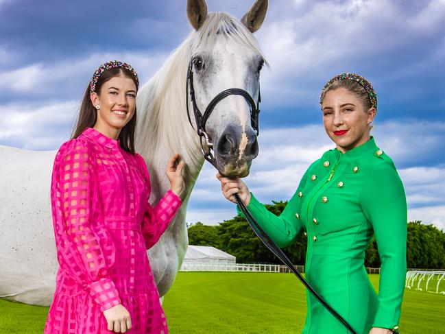 Girls Day Out race day - Jockey Samantha Collett, 34, and apprentice jockey Tahlia Fenlon, 20 with Ghost at Eagle Farm Racecourse.Picture: Nigel Hallett