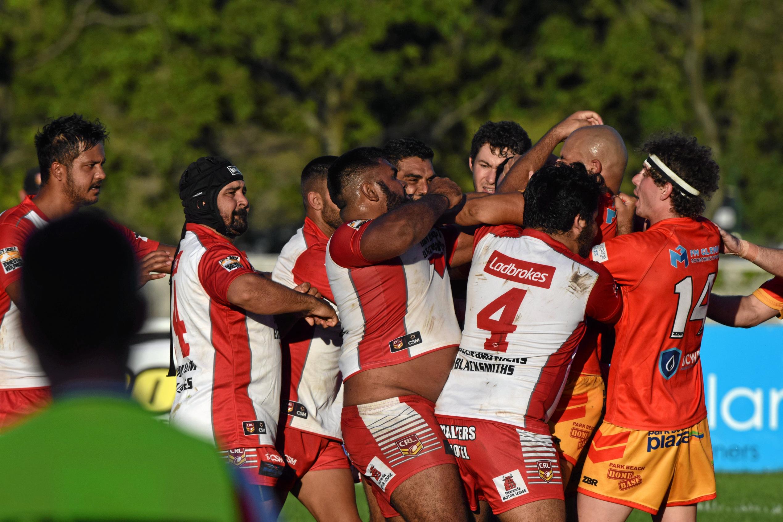 The Coffs Harbour Comets v South Grafton Rebels game had to be stopped early after numerous fights broke out and players were sent from the field.