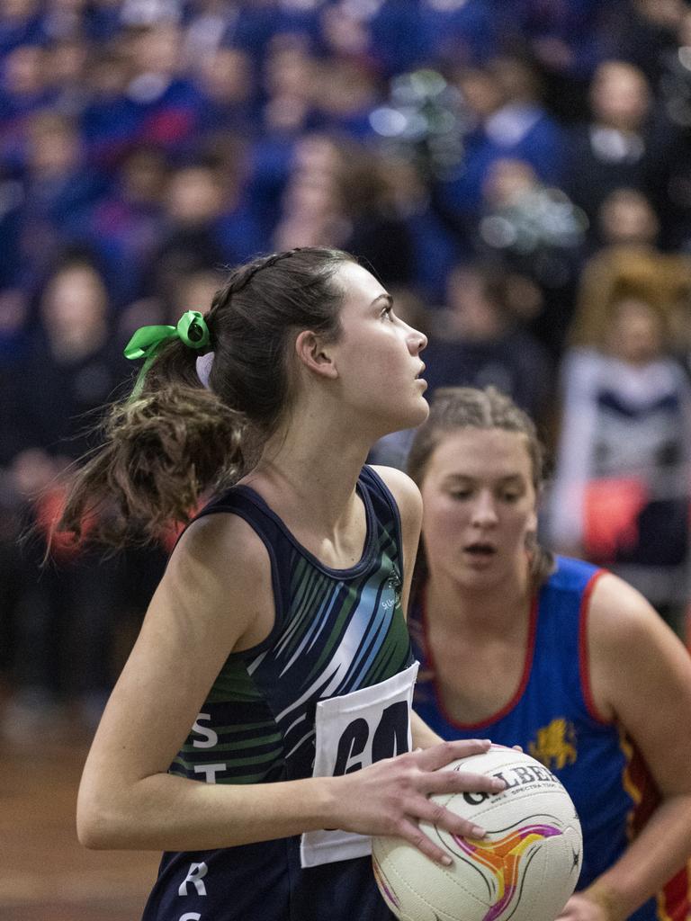 Grace Douglas of St Ursula's Senior B against Downlands Second VII in Merici-Chevalier Cup netball at Salo Centre, Friday, July 19, 2024. Picture: Kevin Farmer