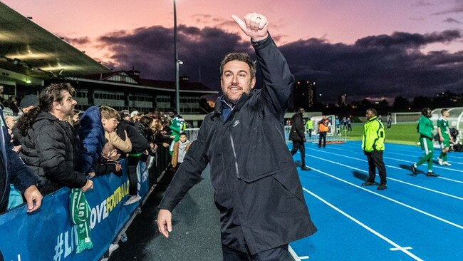 Nick Tolios with the thumbs up following his Dockerty Cup win. (Football Victoria)