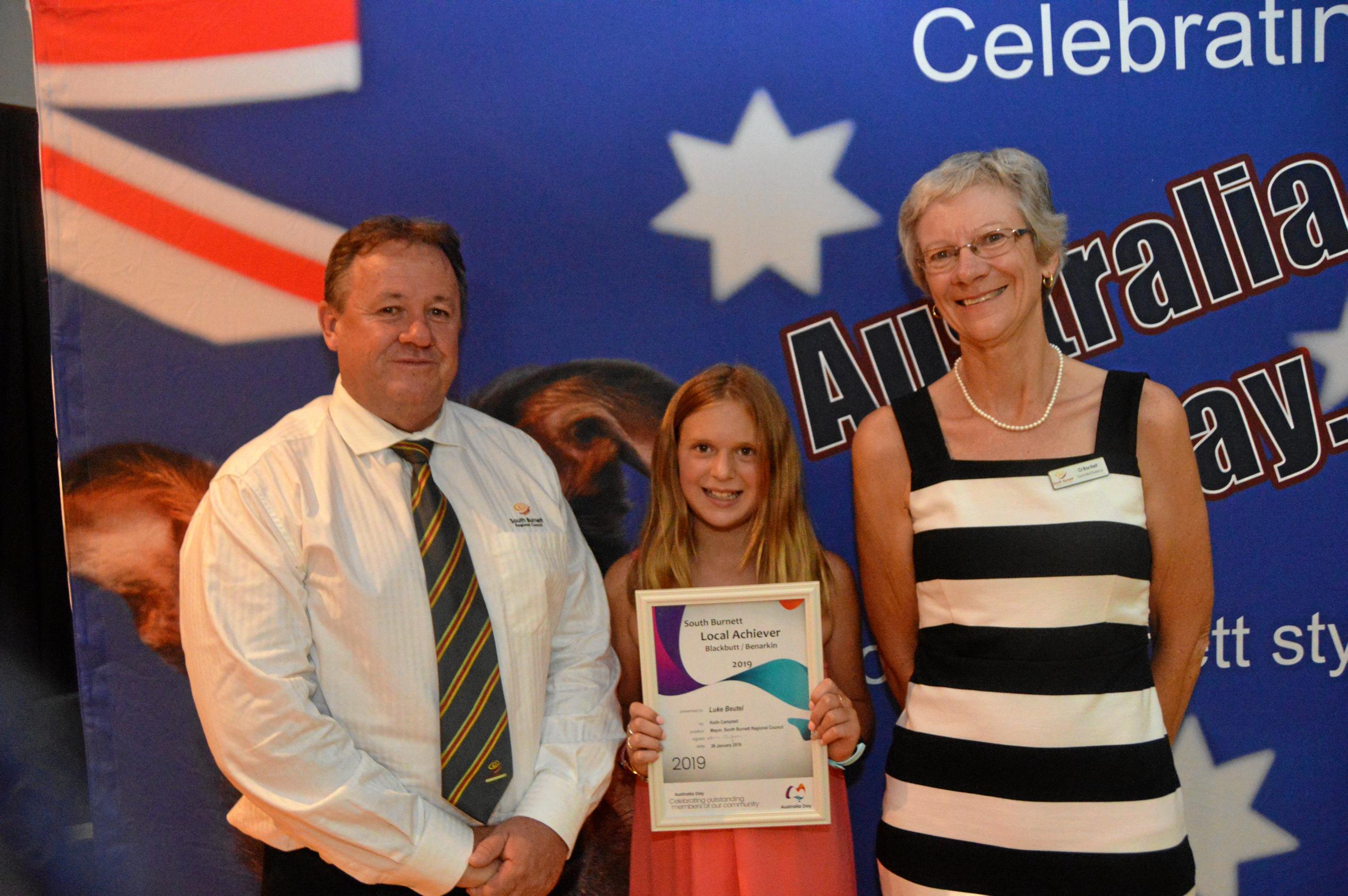 The Blackbutt Local Achiever Award was accepted on behalf of winner Luke Beutal at the South Burnett Australia Day awards 2019. Picture: Claudia Williams