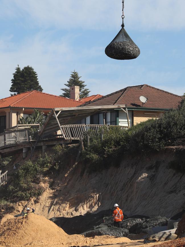 Emergency works were carried to save homes on Ocean View Drive after the 2020 erosion. Picture: David Swift.
