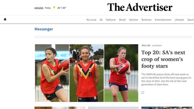 The Messenger homepage on The Advertiser website.