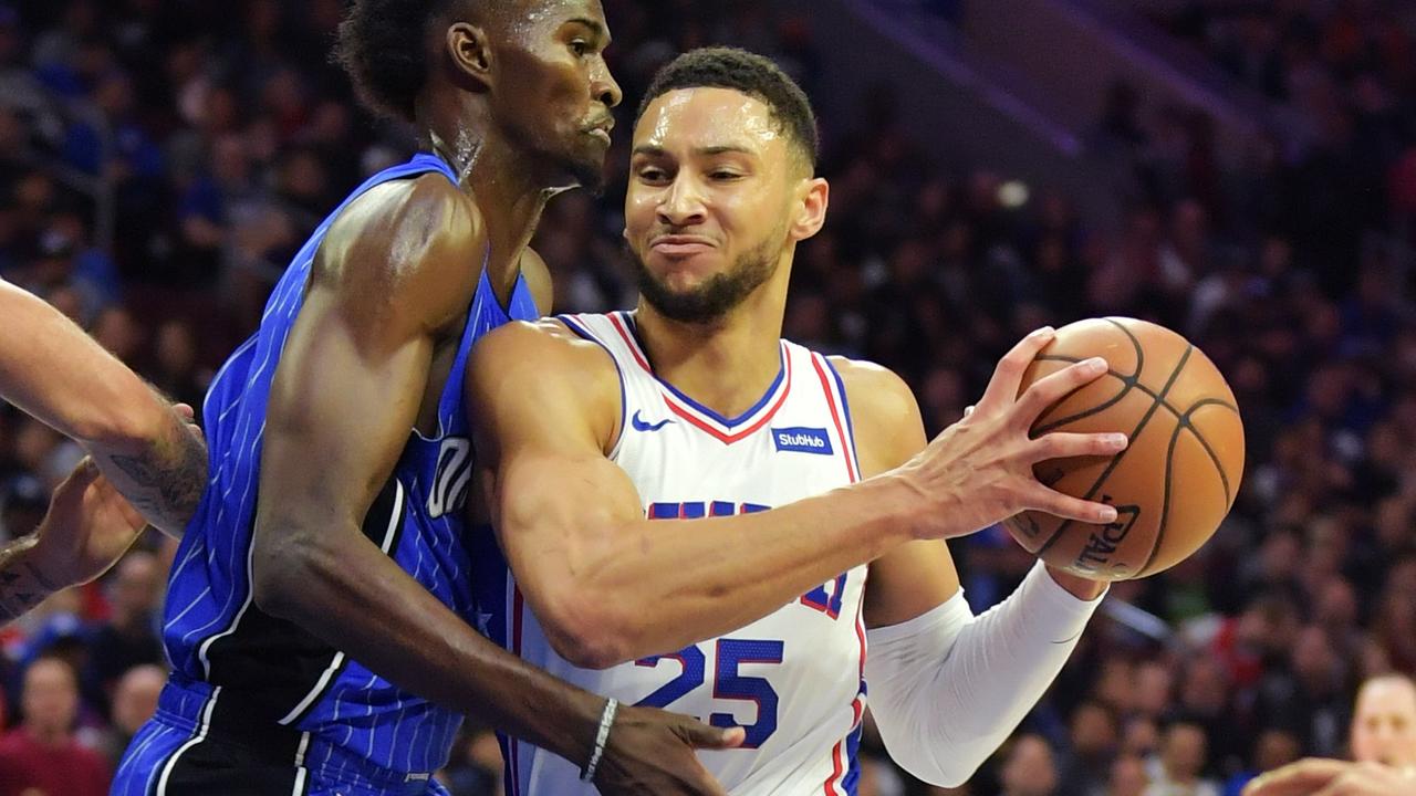Ben Simmons left Philadelphia’s win over Orlando in the first quarter with a back concern. Photo: Drew Hallowell/Getty Images/AFP