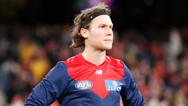 MELBOURNE, AUSTRALIA - JUNE 04: Ed Langdon of the Demons looks dejected after a loss during the 2022 AFL Round 12 match between the Melbourne Demons and the Sydney Swans at the Melbourne Cricket Ground on June 04, 2022 in Melbourne, Australia. (Photo by Michael Willson/AFL Photos via Getty Images)