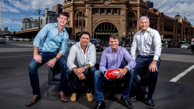 The new panel for Fox Footy’s award-winning On the Couch program: Jonathan Brown, Garry Lyon, Paul Roos and Gerard Healy. Picture: Tim Carrafa