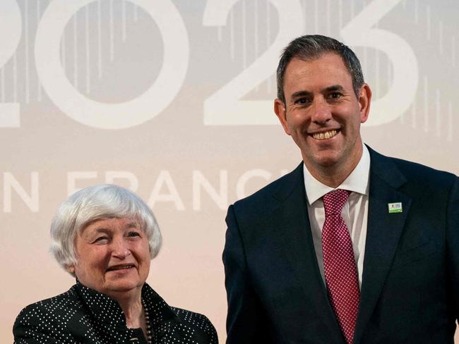 SAN FRANCISCO, CALIFORNIA - NOVEMBER 12: U.S. Treasury Secretary Janet Yellen greets Australian Treasurer Jim Chalmers before a bilateral meeting at the Asia-Pacific Economic Cooperation (APEC) summit at Moscone Center on November, 12, 2023 in San Francisco, California. APEC, which pulls together dozens of world leaders and hundreds of CEOs from 21 member economies in the Pacific Rim, runs through November 17. U.S. President Joe Biden and Chinese President Xi Jinping are scheduled to meet.   Kent Nishimura/Getty Images/AFP (Photo by Kent Nishimura / GETTY IMAGES NORTH AMERICA / Getty Images via AFP)