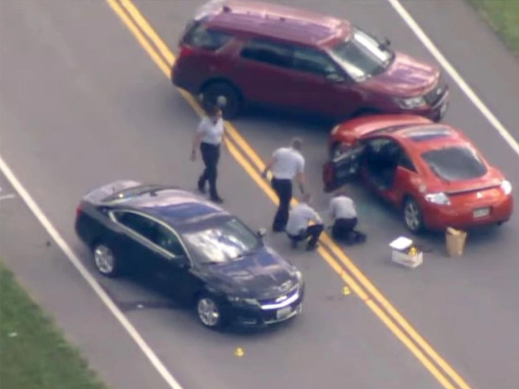 Police investigated the contents of a car at the scene. Picture: Fox 5 DC