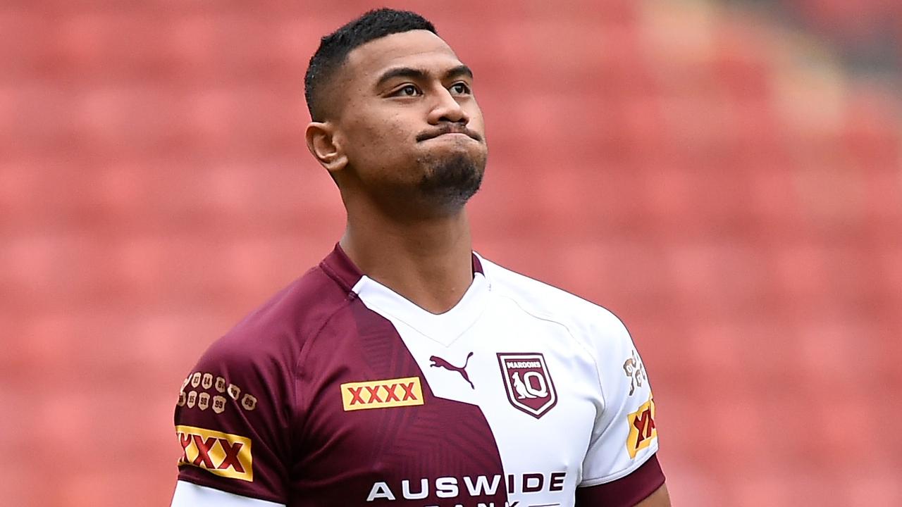 BRISBANE, AUSTRALIA - JUNE 26: Ronaldo Mulitalo during a Queensland Maroons State of Origin captain's run at Suncorp Stadium on June 26, 2021 in Brisbane, Australia. (Photo by Matt Roberts/Getty Images)