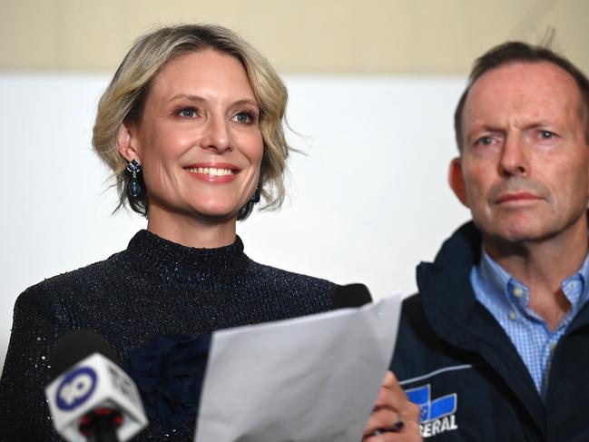 Former Liberal Candidate for Warringah, Katherine Deves with ex-PM Tony Abbott Picture: Jeremy Piper