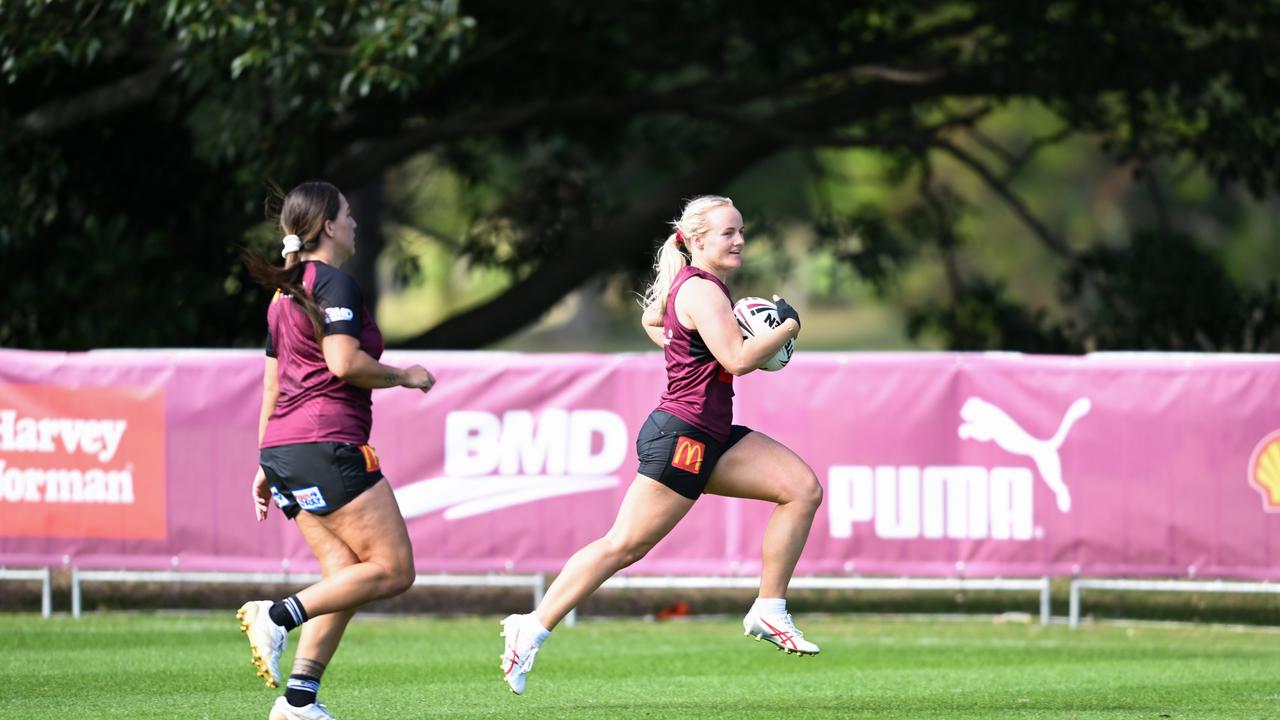 Emily Bass works through a drill during the Queensland Women's State of Origin Camp. Picture: QRL Media/Zain Mohammed