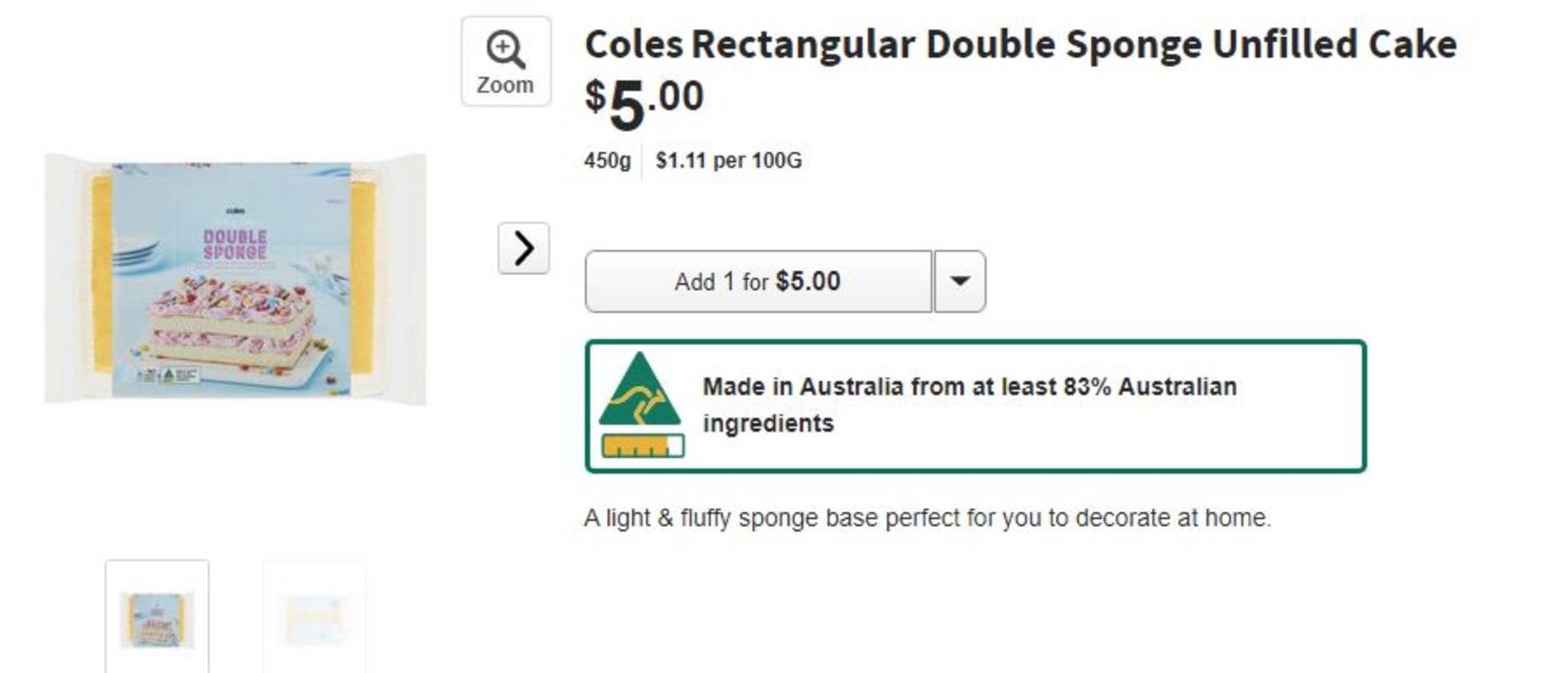 She used this $5 sponge cake from Coles to help recreate the dessert. Picture: Supplied