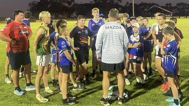 Alastair Clarkson running a training session with juniors. Picture: Kaniva Leeor United Football Netball Club
