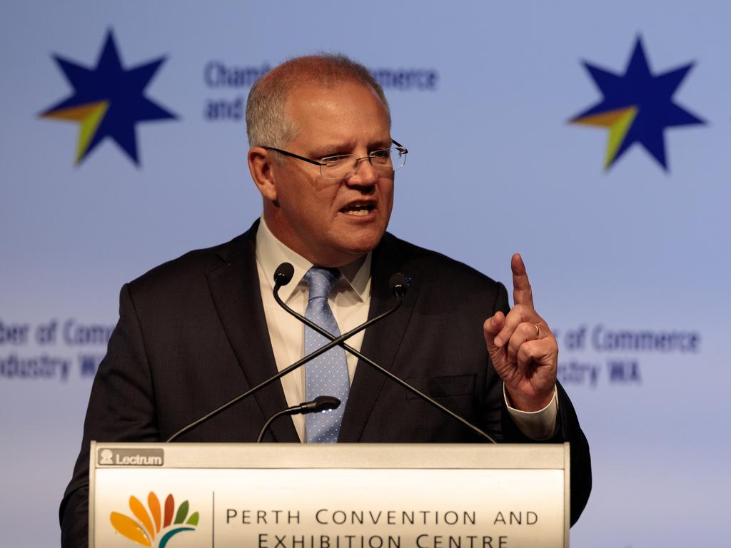 Scott Morrison speaks to the Chamber of Commerce and Industry WA on Monday, June 24, 2019. Picture: AAP Image/Richard Wainwright