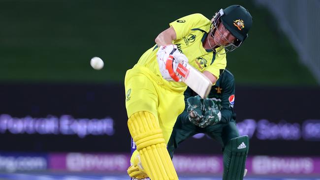 Beth Mooney of Australia plays a shot during the 2022 ICC Women's Cricket World Cup match between Australia and Pakistan. Picture: Fiona Goodall/Getty Images