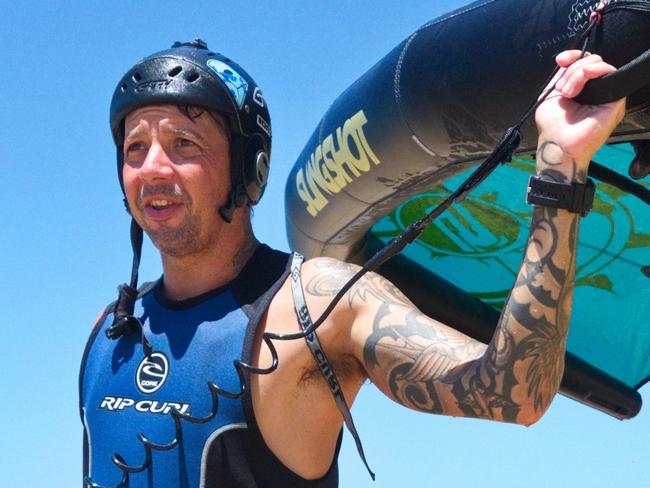 Andrew Smith visits from Tannum Sands to compete in the Wingfoil, first event of its kind in Australia for this discipline. Part of the Hydrofoil Pro Tour at Lamberts Beach Mackay, October 3rd, 2021 Picture: Marty Strecker