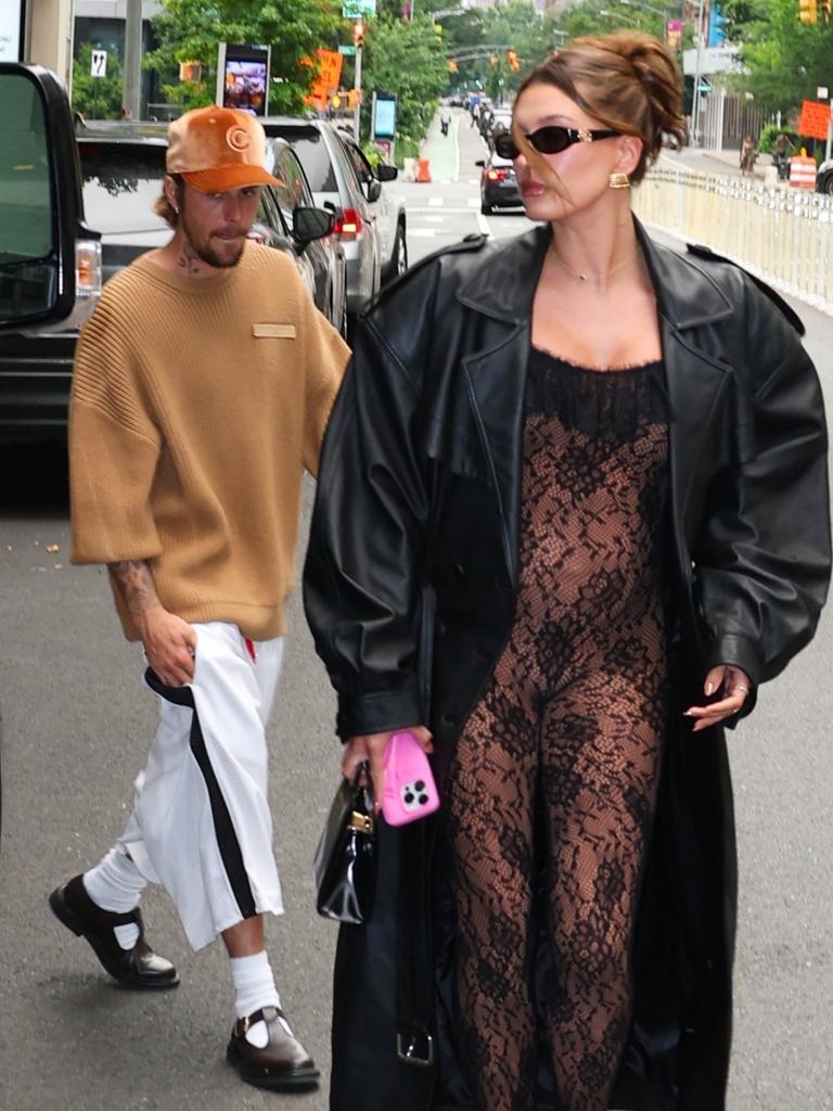 Justin and Hailey look like they are going different places. Picture: T. Jackson / Backgrid