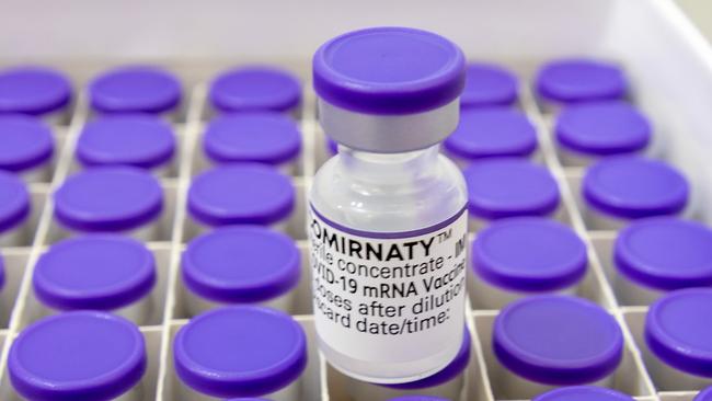 Vials of Pfizer vaccine at a vaccination hub. Picture: NCA NewsWire / David Geraghty