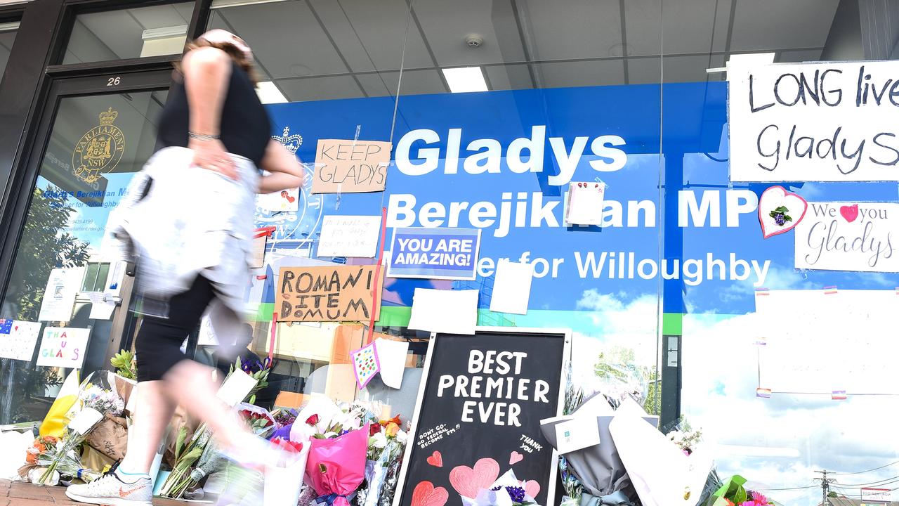 People in Ms Berejiklian’s electorate of Willoughby flooded her electoral office with messages and flowers. Picture: NewsWire/Flavio Brancaleones.