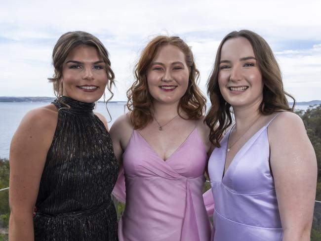 Grace Campbell, Lily Bewley, Hannah Korn.  St Mary's College leavers dinner 2023.  Picture: Caroline Tan