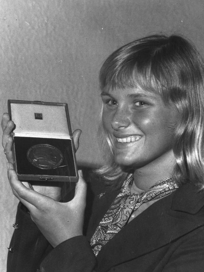 Swimmer Shane Gould with her 1972 Australian of the Year medal.