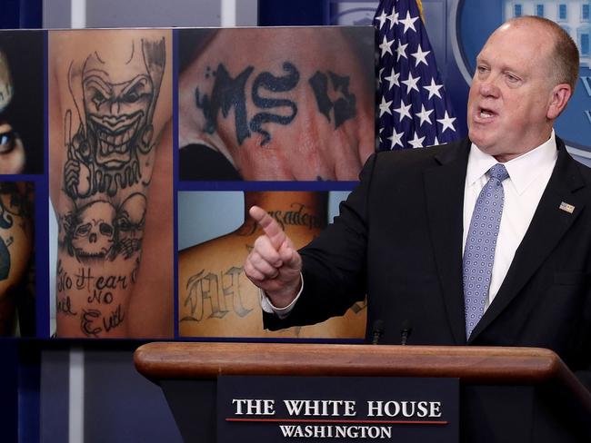 Tom Homan, former Director of Immigration and Customs Enforcement, speaking about the MS-13 gang. Donald Trump has chosen him to oversee the country's borders with hardline policies. Picture: AFP