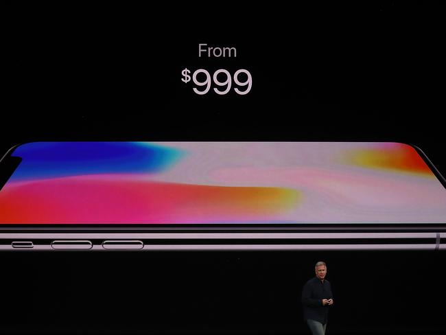 Apple senior vice president of worldwide marketing Phil Schiller introduces the new iPhone X. Picture: Getty