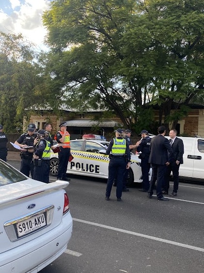 Police officers at the scene of a blaze at the Comfort Hotel Meridien in Melbourne St, North Adelaide. Picture: Tia Ewen