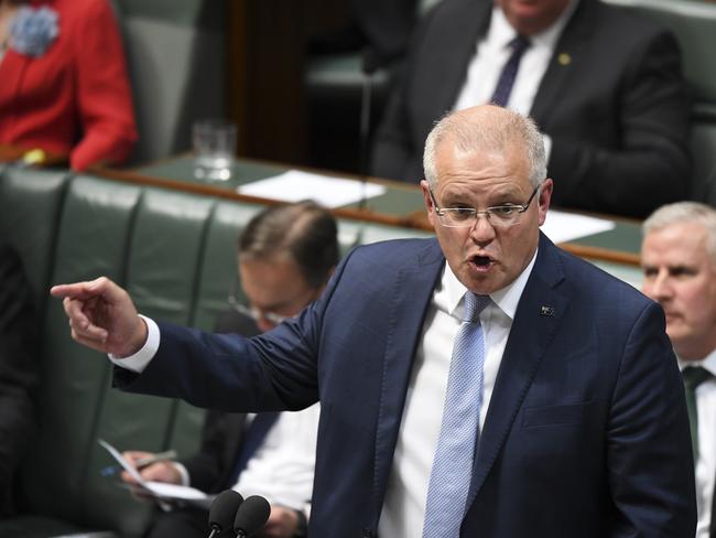 Australian Prime Minister Scott Morrison speaks during House of Representatives Question Time at Parliament House in Canberra, Wednesday, September 11, 2019. (AAP Image/Lukas Coch) NO ARCHIVING