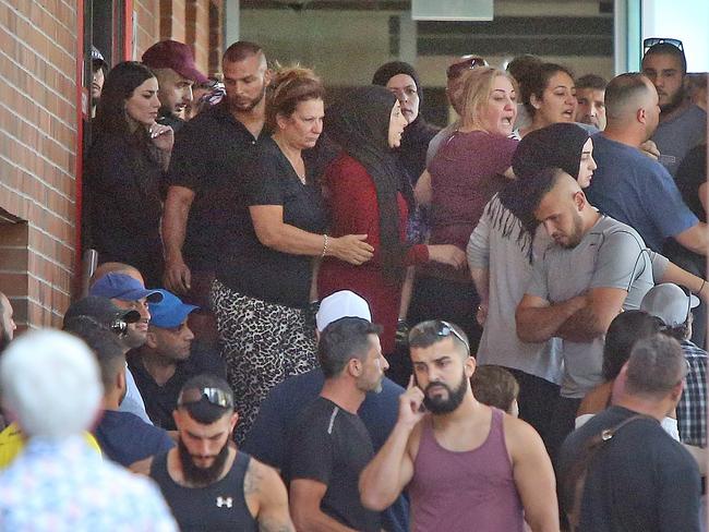 Connections of Rockdale bikie shooting victim Mick Hawi gather at St George hospital.