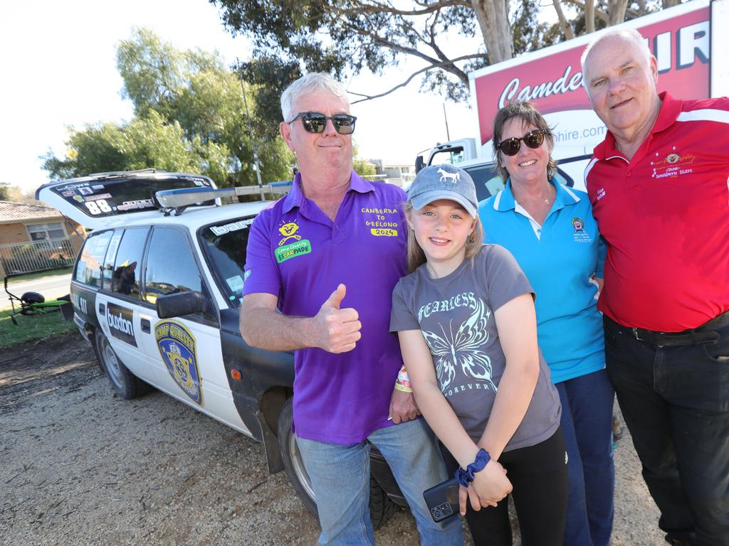 Left to right: Geelong resident Graeme McMahon has been competing for 16 yrs, Tilly for 10 , and Sue McLachlan and Warren Clarkson have been competing for 13 years. Picture: Mark Wilson