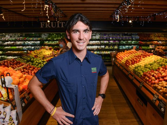 Brighton Foodland checkout operator Darcy Gluyas said he and his colleagues have maintained a strong focus on safety during the pandemic. Picture: Brenton Edwards