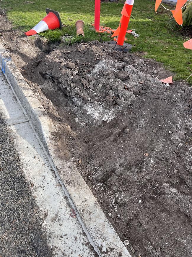 Soil thrown over Mount Gambier roadworks in Stone Ave after residents' complaints to council were published by The Advertiser. Picture: Supplied,