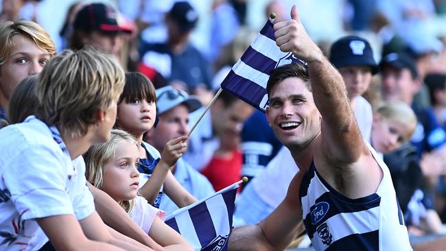 Tom Hawkins kicked four goals in a polished display. Picture: Getty Images