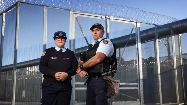 Governor Renee Craft and prison guard Peter Terry at Geoffrey Pearce Correctional Facility. Picture: Richard Dobson