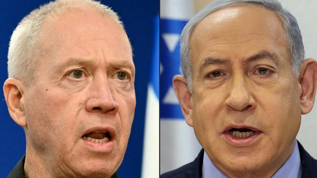 Israel's Defence Minister Yoav Gallant in 2023 and Prime Minister Benjamin Netanyahu. Pictures: AFP