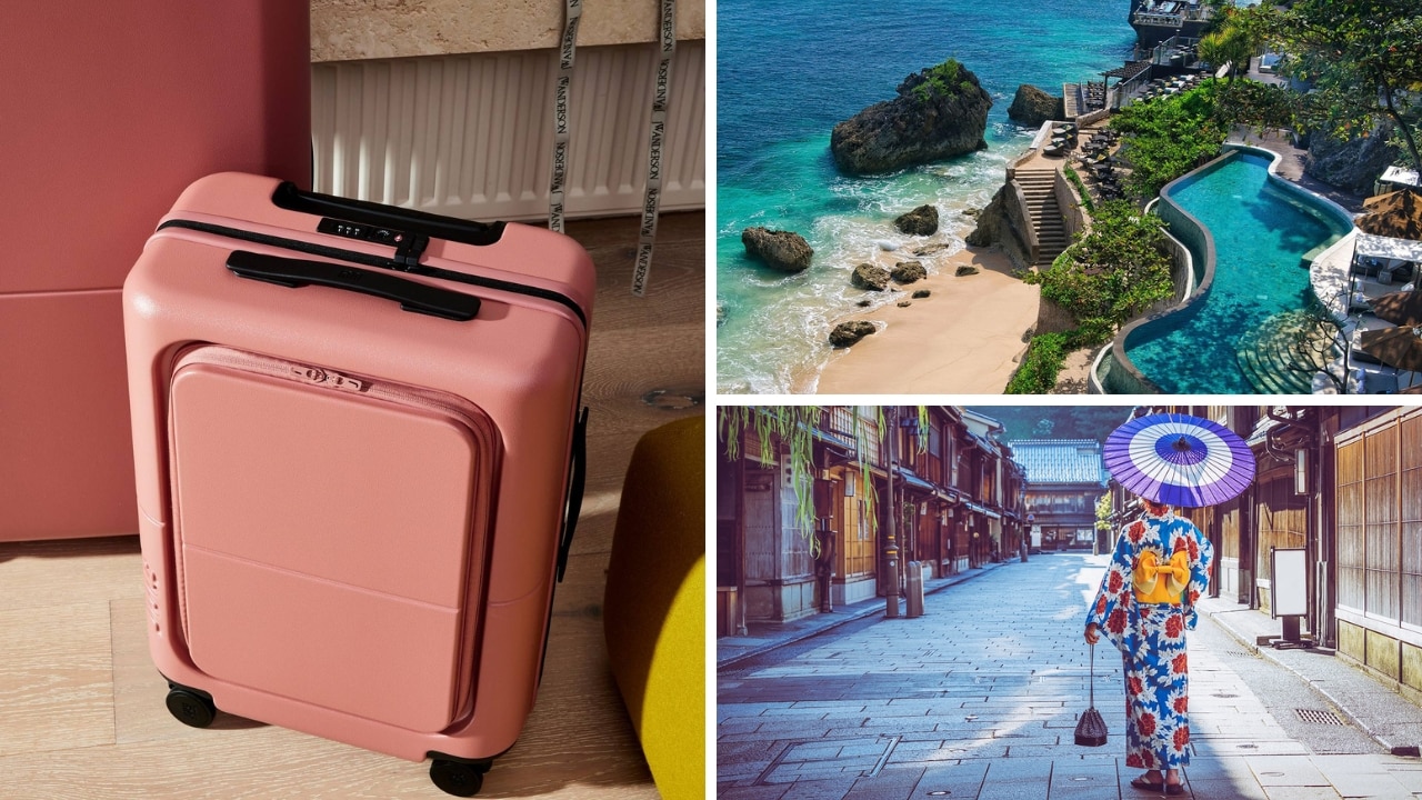Upgrade your luggage, swan around the all-inclusive AYANA Segara Bali for less and jet set to Japan on Singapore Airlines for a steal. Picture: July/Facebook, Luxury Escapes, iStock