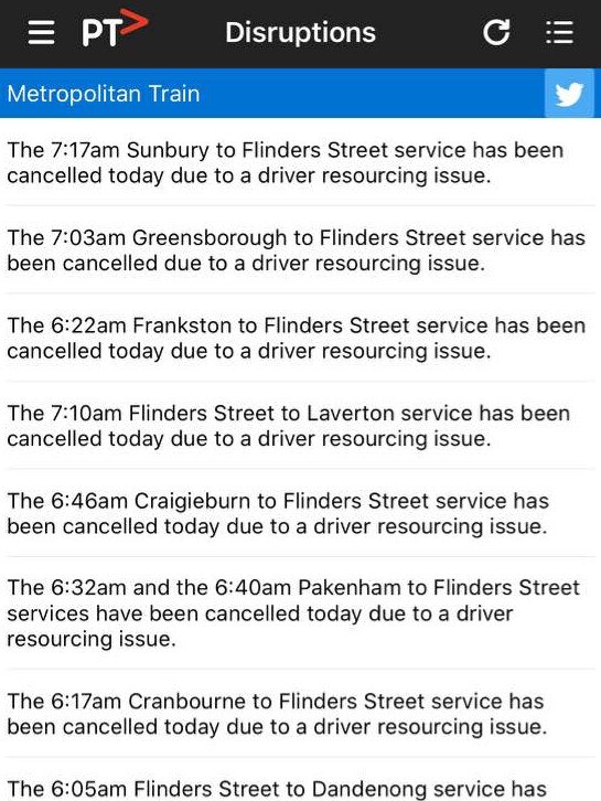 Train cancellations plagued Melbourne this morning.