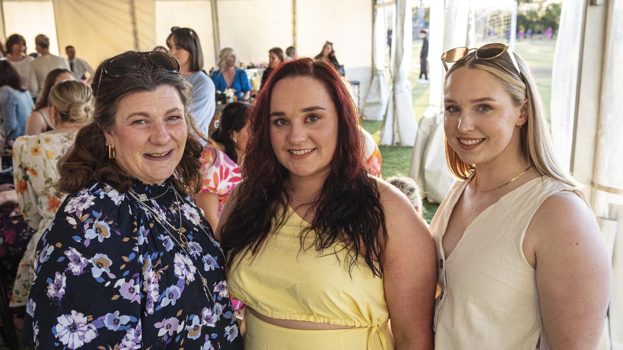 At the Sparkling Soiree Ladies Day are (from left) Noelene Fairweather, Hayley Moore and Sarah Moore hosted by Willowburn Football Club, Saturday, August 3, 2024. Picture: Kevin Farmer