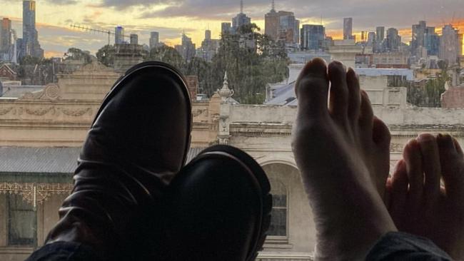 Actor Samuel Johnson putting his feet up with his sister as he recovers from the crash.