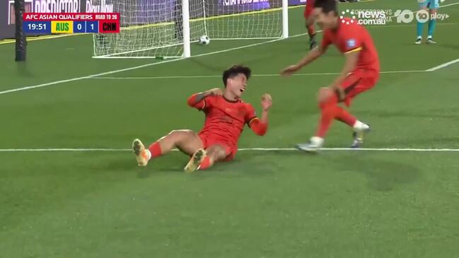 Crowd erupts after China scores against Socceroos