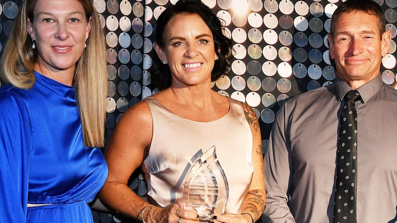 Natasha Lobegeier (centre), F45, at the Gympie Chamber of Commerce Business Awards. Picture: Patrick Woods