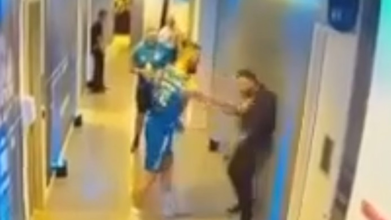 Leaked video footage shows Brisbane Bullets star Aron Baynes pushing Cairns coach Adam Forde.