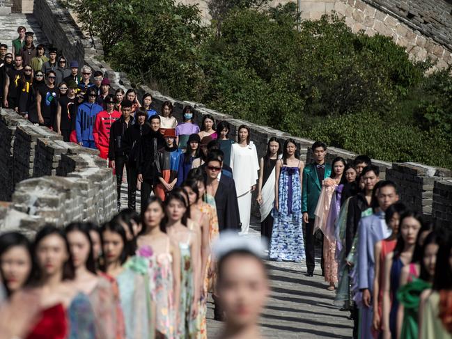 Pierre Cardin staged a runway show on the Great Wall of China in 2018. Picture: AFP