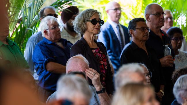 Justine Davis, Independent Member for Johnston attended the funeral service for Nightcliff Friendly Grocer owner Linford Feick on Wednesday, May 7 at Resthaven Chapel. Picture: Pema Tamang Pakhrin