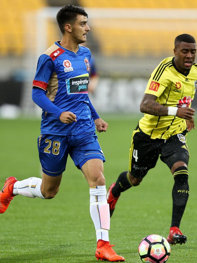 Johnny Koutroumbis has caught the eye with his mature performances for Newcastle Jets over the past two A-League seasons. Picture: AAP Image/Darren Pateman