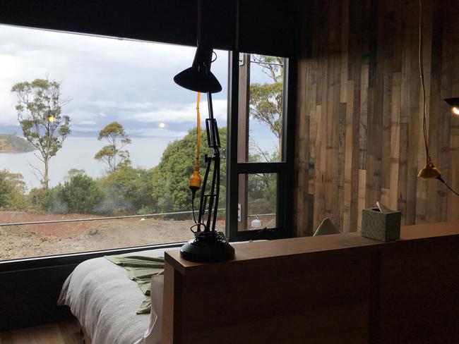 The serene coastal view from one of the bedrooms at Spring Bay Mill’s new The Ridge Quarters accommodation. Picture: Supplied